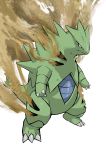  black_eyes claws closed_mouth commentary_request fang gen_2_pokemon highres no_humans pokemon pokemon_(creature) rii2 sand solo standing tyranitar white_background 