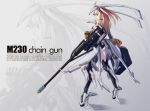  1girl blonde_hair english_text looking_at_viewer looking_back m230_chain_gun mecha_musume nenchi original red_eyes solo standing two_side_up zoom_layer 