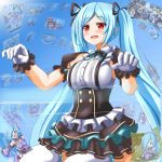  .live alternate_costume alternate_hairstyle blue_hair blush breasts commentary_request gloves hair_ornament highres large_breasts red_eyes shizukanahoshi sky thighhighs twintails undertale virtual_youtuber white_legwear yamato_iori 