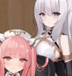  +_+ 2girls azur_lane bdsm black_choker blue_eyes bondage bound choker cross_hair_ornament eyebrows_visible_through_hair hair_ornament hat le_malin_(azur_lane) long_hair looking_at_viewer multiple_girls nurse nurse_cap perseus_(azur_lane) pink_eyes pink_hair restrained shibari tied_up twintails white_hair yuuraku_yuraku 