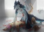  allegrosky anthro asphyxiation blood bodily_fluids broken_glass canid canine choking detailed_background diesis_schmitt domination duo fennec forced fox glass gore hi_res knedit male mammal sergal stab struggling violence 