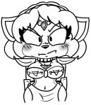  accessory angry anthro black_and_white bra breasts canid canine cheek_tuft clothing eyelashes facial_tuft female fox fur hair head_tuft headband jewelry krystal looking_at_viewer mammal monochrome navel necklace nintendo reaction_image star-toad-64 star_fox tuft underwear video_games 