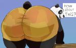  bottomwear butt clothing dreamworks english_text giant_panda green_eyes kung_fu_panda male mammal master_po_ping pants shikapandakuma solo speech_bubble text thick_thighs tight_bottomwear tight_clothing tight_pants ursid 