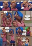  anthro blue_hair clothed clothing comic crossdressing duo female green_hair group hair hi_res hyaenid male male/female male/male mammal murid murine nervous pickles-hyena piercing rat rodent shoving spotted_hyena striped_hyena 