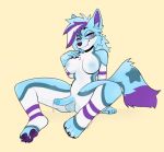  anthro balls billieboypup bodily_fluids breasts canid canine canis genital_fluids genitals gynomorph hair humanoid_genitalia humanoid_penis intersex looking_at_viewer mammal mistii_stardust multicolored_hair paws penis precum solo trans_(lore) trans_woman_(lore) wolf 