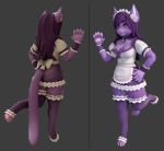  3d_(artwork) 4_toes 5_fingers accessory anthro apron blender_(disambiguation) bow breasts claws clothed clothing collar digital_media_(artwork) digitigrade domestic_cat ear_tuft felid feline felis female fingers fully_clothed gesture hair hand_on_hip headband hi_res hickysnow jewelry lace legwear long_hair maid_uniform mammal nova-aurora pawpads paws pink_eyes pink_nose pose purple_hair smile solo standing stockings toes tuft uniform waving wristband 