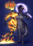  2020 absurd_res anthro argonian atronach bethesda_softworks big_breasts black_body black_scales breasts duo elemental_creature elemental_humanoid eyeless female fire fire_creature fire_humanoid flame_atronach genitals hi_res horn humanoid medium_breasts non-mammal_breasts nude pussy red_eyes scales scalie skye3337 standing the_elder_scrolls video_games 