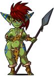  2020 alpha_channel areola big_breasts big_ears breasts clothing digital_media_(artwork) ear_piercing ear_ring fangs female front_view full-length_portrait goblin green_areola green_body green_nipples green_skin hair hand_on_hip holding_object holding_spear holding_weapon humanoid humanoid_pointy_ears jewelry looking_at_viewer lordstevie markings melee_weapon navel necklace nipples not_furry orange_eyes piercing polearm portrait pubes red_hair solo spear standing torn_clothing weapon 