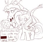  absurd_res blush bodily_fluids chimera cradeelcin discord_(mlp) draconequus duo english_text equid equine female feral friendship_is_magic hasbro hi_res male mammal monochrome my_little_pony pegasus simple_background sweat text white_background wings 
