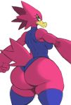  absurd_res anthro avian beak big_butt bird breasts butt clothing curvy_figure feathers female green_eyes hi_res huge_butt legwear leotard pink_body solo sssonic2 tail_feathers thick_thighs thigh_highs voluptuous wide_hips 