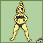  1:1 animal_crossing anthro artist_anuphi black_clothing black_underwear border canid canine canis clothing domestic_dog female green_border hi_res isabelle_(animal_crossing) mammal nintendo shih_tzu simple_background smile solo toy_dog underwear video_games 