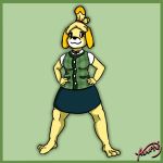  1:1 animal_crossing anthro artist_anuphi bottomwear canid canine canis clothing domestic_dog female hi_res isabelle_(animal_crossing) mammal nintendo shih_tzu simple_background skirt smile solo toy_dog video_games 