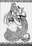  1girl breasts breath_of_fire breath_of_fire_iii deis doujinshi greyscale lamia long_hair medium_breasts monochrome monster_girl non-web_source pointy_ears ryuu_(breath_of_fire_iii) scales snake_bondage topless youshi_kande 