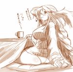  braid breasts breath_of_fire breath_of_fire_iii dr.p glasses kotatsu large_breasts momo momo_(breath_of_fire) monochrome panties table translation_request underwear 