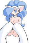  1girl animal_ears bottomless breasts capcom cat_ears cleavage darkstalkers fat_mons felicia no_panties noise pussy solo tongue uncensored vampire_(game) 