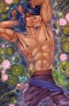  abs anthro banni_art bottomwear clothed clothing equid equine hi_res horse lily_pad lying male mammal muscular muscular_anthro muscular_male navel nipples on_back plant solo topless topless_male water 