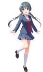  1girl blue_eyes green_hair highres idoly_pride official_art okuyama_sumire pleated_skirt school_uniform skirt twintails 