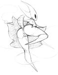  2019 anthro anus arthropod black_and_white butt clothing digital_media_(artwork) fecharis female genitals guoh hi_res hollow_knight hornet_(hollow_knight) insect monochrome mostly_nude presenting presenting_hindquarters pussy simple_background sketch solo team_cherry vessel_(species) video_games white_background 
