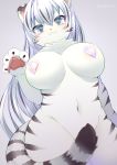  :3 anthro big_breasts black_stripes blue_eyes blue_hair blush breasts cheek_tuft chest_tuft convenient_censorship curvy_figure eyelashes facial_tuft felid female fur grey_eyes hair hi_res kemono long_hair looking_at_viewer mammal mostly_nude navel nipple_covers pantherine pasties pink_nose satoss solo standing stripes tail_cover tiger tuft white_body white_fur wide_hips 