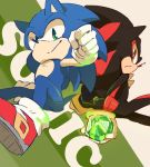 2020 anthro chaos_emerald clothing duo english_text eulipotyphlan footwear gloves green_eyes handwear hedgehog holding_object male mammal msg02 red_eyes shadow_the_hedgehog sonic_the_hedgehog sonic_the_hedgehog_(series) text video_games 