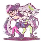  1:1 2015 animal_humanoid beauty_mark breasts callie_(splatoon) cephalopod cephalopod_humanoid clothing cousins duo ear_piercing ear_ring female footwear gloves handwear hayleymulch hi_res humanoid humanoid_pointy_ears inkling lipstick makeup marie_(splatoon) marine marine_humanoid mollusk mollusk_humanoid nintendo open_mouth open_smile piercing pseudo_hair signature simple_background smile splatoon squid_sisters_(splatoon) teeth tentacle_hair tentacles video_games 