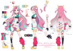  1girl blue_eyes blue_hair bow bowtie breasts character_sheet from_behind from_side full_body gloves hair_ornament half_gloves leg_garter long_hair loose_bowtie mika_pikazo multicolored multicolored_eyes multicolored_hair official_art pink_hair pinky_pop_hepburn platform_footwear revision ribbon ribs scrunchie small_breasts the_moon_studio two_side_up virtual_youtuber x x_hair_ornament yellow_eyes 
