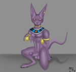  2020 anthro armband balls beerus blush bodily_fluids bracelet cum domestic_cat dragon_ball dragon_ball_super ear_piercing erection felid feline felis genital_fluids genitals hairless hairless_cat hi_res jewelry kneeling looking_at_viewer male mammal mono-fur nipples nude open_mouth penis piercing precum purple_body simple_background smile solo sphynx_(cat) 