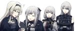  4girls absurdres ak-12_(girls_frontline) ak-15_(girls_frontline) an-94_(girls_frontline) animal bangs black_gloves blonde_hair blue_eyes blush braid breasts cat closed_eyes commentary_request defy_(girls_frontline) expressionless eyebrows_visible_through_hair girls_frontline gloves hair_over_one_eye hairband highres holding holding_animal holding_cat jacket lix long_hair long_sleeves looking_at_another multiple_girls open_mouth purple_eyes ribbon rpk-16_(girls_frontline) short_hair sidelocks silver_hair simple_background smile upper_body white_background 