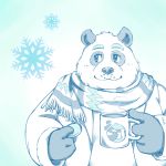  1:1 2020 anthro biped clothing cup furipon giant_panda hi_res humanoid_hands kemono mammal overweight scarf snowflake solo sweater topwear ursid 