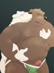  0ottotto0 2020 anthro belly blush brown_body brown_fur bulge clothing duo erection eyes_closed fur genitals grope grope_from_behind hi_res hug hugging_from_behind humanoid_genitalia humanoid_hands humanoid_penis kemono male male/male mammal moobs nipples overweight overweight_male penis polar_bear underwear ursid ursine white_body white_fur 