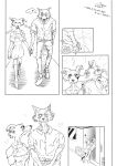  &lt;3 2019 5_fingers adam&#039;s_apple anthro beastars blush canid canine canis clothed clothing comic english_text female fingers gorokae2 hand_holding hi_res juno_(beastars) kissing_cheek legoshi_(beastars) male mammal monochrome outside romantic_couple shy signature text wolf 