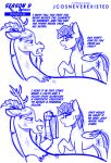  blue_and_white chimera comic dialogue discord_(mlp) draconequus english_text equid equine fangs female friendship_is_magic hasbro horn horse jcosneverexisted male mammal monochrome my_little_pony pony sketch text twilight_sparkle_(mlp) winged_unicorn wings wounded 