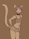  &lt;3 breasts collar felid feline female flat_chested hand_on_hip hi_res looking_at_viewer mammal monochrome open_mouth open_smile pose purple_eyes restricted_palette scorpdk sepia small_breasts smile solo 