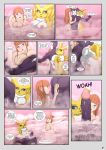  absurd_res anthro bath big_breasts big_penis breasts canid canine digimon digimon_(species) english_text female female/female fox genitals group hair hi_res human humanoid imp impmon intersex magnificentsexygals male male/female mammal nude penis red_hair renamon rika_nonaka scrubbing text 