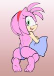  accessory amy_rose anthro blue_clothing blue_panties blue_underwear breasts butt clothed clothing eulipotyphlan female fours_(artist) fur green_eyes hair_accessory hairband headgear headwear hedgehog kneeling mammal panties pink_body pink_fur presenting presenting_hindquarters side_boob solo sonic_the_hedgehog_(series) topless underwear 