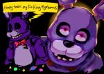  ambiguous_gender animatronic anthro black_sclera bonnie_(fnaf) bow_tie dialogue english_text five_nights_at_freddy&#039;s lagomorph leporid looking_at_viewer looking_away machine mammal multicolored_body multiple_images nightmare_fuel open_mouth pink_eyes purple_body rabbit robot skylordlysander solo text video_games white_eyes 