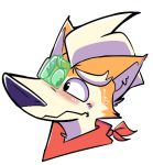  2020 anthro bandanna blush bodily_fluids canid canine cheek_tuft facial_tuft fox fox_mccloud fur hair head_tuft inner_ear_fluff kerchief low_res mammal nintendo orange_body orange_fur pancakepooch reaction_image solo star_fox sweat tan_body tan_fur tuft video_games 