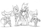  armwear bra braixen breasts canid canine chiropteran clothing digimon digimon_(species) elbow_gloves epilepticgerbil female fox gloves group hand_behind_back hand_on_hip handwear holding_arm krystal lingerie looking_at_viewer mammal monochrome nintendo panties pok&eacute;mon pok&eacute;mon_(species) renamon rouge_the_bat simple_background sketch sonic_the_hedgehog_(series) spread_arms standing star_fox underwear video_games white_background 