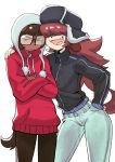 2020 absurd_res anthro canid canine canis clothing colo crossed_arms cute_fangs domestic_dog duo eyewear female glasses hair_over_eyes hand_on_shoulder hat headgear headwear hi_res hoodie jacket mammal sam_(colo) simple_background topwear white_background yoon_soo-mi 