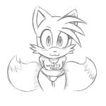  1:1 2_tails anthro bent_over blush canid canine clothing crossgender epilepticgerbil female fox hands_behind_back looking_at_viewer mammal miles_prower monochrome multi_tail panties shirt solo sonic_the_hedgehog_(series) standing text topwear underwear 