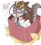 absurd_res anthro black_hair chibi dragon fuxi_(tas) gift_box grey_body hair hi_res horn lifewonders long_hair male purity2063184 solo tokyo_afterschool_summoners