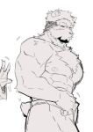 2021 abs absurd_res alexei_zoloto anthro bear biceps booboo34 bottomwear brown_bear chest_tuft clothed clothing deltoids facial_hair goatee hi_res looking_at_viewer male mammal monochrome muscular muscular_anthro muscular_male nipples pants pecs small_tail tail topless triceps tuft ursine