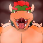 bodily_fluids bowser drooling heyimmochi hi_res koopa looking_at_viewer male mario_bros mouth_shot muscular nintendo open_mouth saliva scalie solo steam tongue