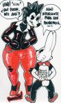  anthro canid canine canis clothed clothing crossdressing duo footwear high_heels humor lagomorph leporid lube male male/male mammal parasitedeath rabbit rabbit_(parasitedeath) shoes size_difference small_dom_big_sub text wolf wolf_(parasitedeath) 