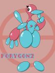 anthro beak blue_beak blue_body blue_fingers blue_tail female fennicdafox floating generation_2_pokemon hi_res looking_back nintendo nipples pink_body pink_nipples pokemon pokemon_(species) porygon2 red_body red_nipples simple_background simple_face simple_pussy solo tail