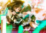  1girl brown_eyes brown_hair center_frills character_request detached_sleeves frills hat holding indie_virtual_youtuber looking_at_viewer say_hana sitting smile solo virtual_youtuber 