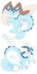 ambiguous_gender belly blue_body duo eeveelution feral generation_1_pokemon hi_res japanese_text long_tail looking_at_viewer nintendo pokemon pokemon_(species) tail text vaporeon white_belly winte