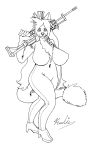  absurd_res anthro big_breasts black_and_white bodysuit breasts canid clothing curvaceous curvy_figure female footwear gun hi_res high_heels huge_breasts looking_at_viewer mammal monochrome ranged_weapon realius rifle shoes simple_background skinsuit solo standing tight_clothing voluptuous weapon 