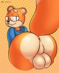  2020 anthro anus balls big_butt bubble_butt buckteeth butt clothing conker conker&#039;s_bad_fur_day digital_media_(artwork) fur genitals hi_res looking_back male mammal mostly_nude motion_lines panickingad perineum presenting presenting_hindquarters rareware rodent sciurid solo sweater teeth thick_thighs topwear video_games wide_hips 