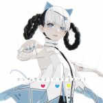  1girl android animal_ears argyle arm_markings ballerina ballet bambinata:_vitrum_(punishing:_gray_raven) bambinata_(punishing:_gray_raven) bare_arms bare_shoulders black_hair blue_eyes blue_nails blunt_bangs braided_hair_rings cat_ears cat_girl collar commentary_request d.k dancing detached_collar doll_joints flat_chest freckles frilled_collar frills hair_ornament heart heart-shaped_pupils heart_hair_ornament joints light_blush lips looking_at_viewer marionette mechanical_arms mechanical_parts multicolored_hair nail_polish petite punishing:_gray_raven puppet puppet_strings seams simple_background solo symbol-shaped_pupils translation_request two-tone_hair upper_body white_background white_hair 